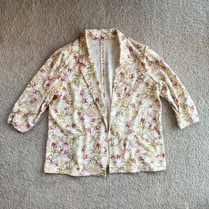 Cato Floral Women's Open Front Pink Cream Yellow Tan Blazer Jacket Size 22/24W